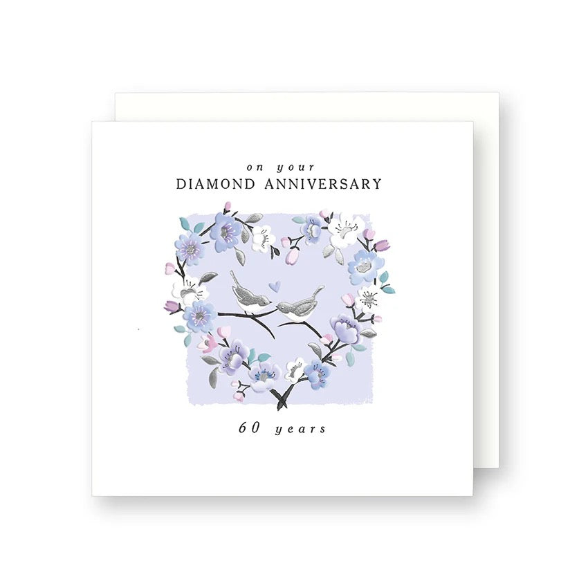 Rosanna Rossi Diamond Anniversary Floral Birds 60 Years Card