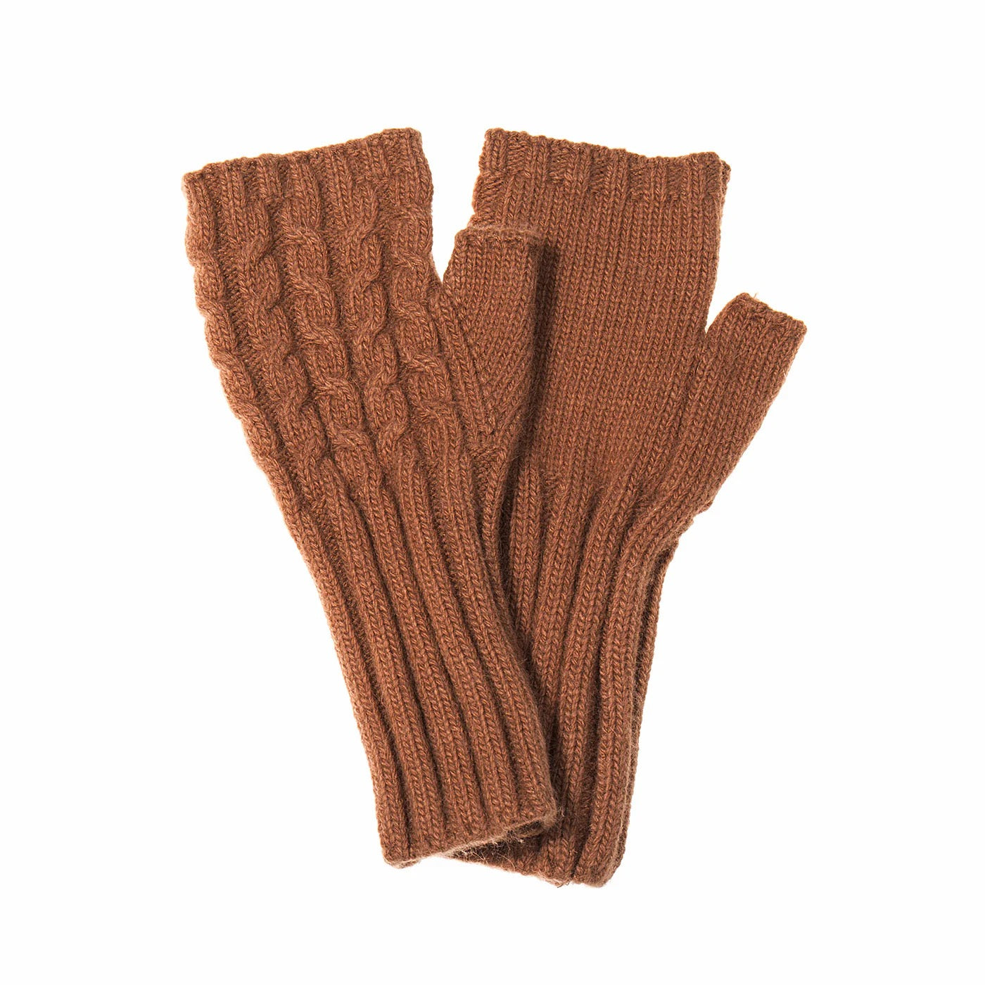 Park Lane - Cable Knit Fingerless Wool Ladies Gloves - Mocha Mousse