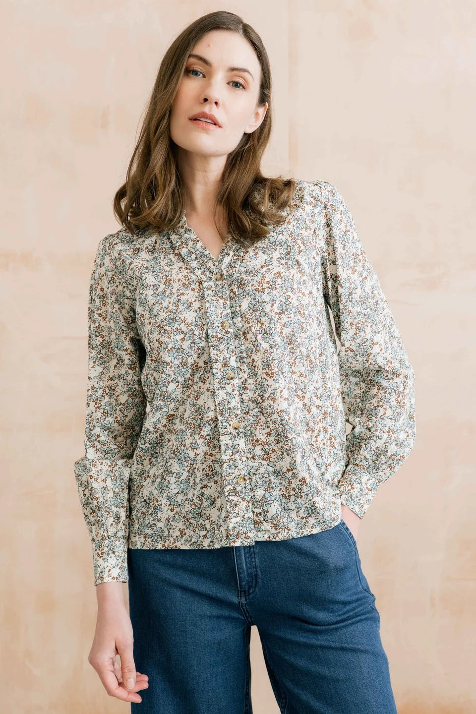 Frida Painters Posy Print Blouse - Powder Blue - Lily &amp; Me