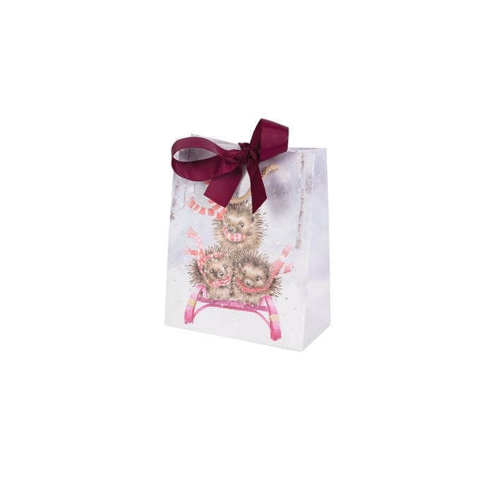 Festive Sledgehogs Small Christmas Gift Bag -  Wrendale Designs