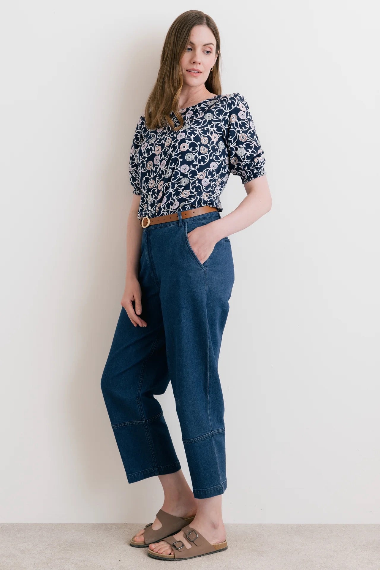 Meadow 3/4 Sleeved Print Top - Sea Holly - Navy- Lily &amp; Me