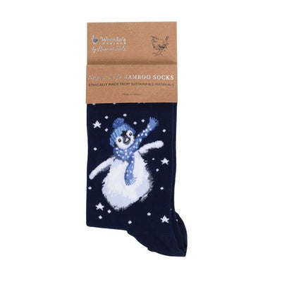 Penguin Christmas Ladies Ankle Bamboo Socks - Navy -  Wrendale Designs