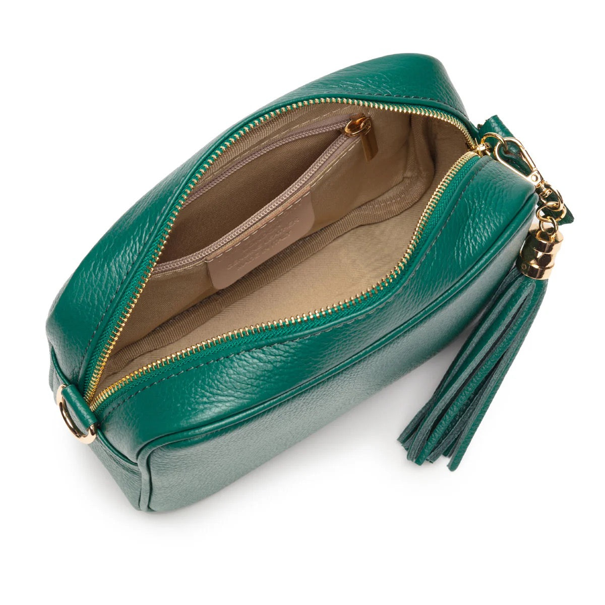 Elie Beaumont Designer Leather Crossbody Bag - Peacock Green (GOLD Fittings)