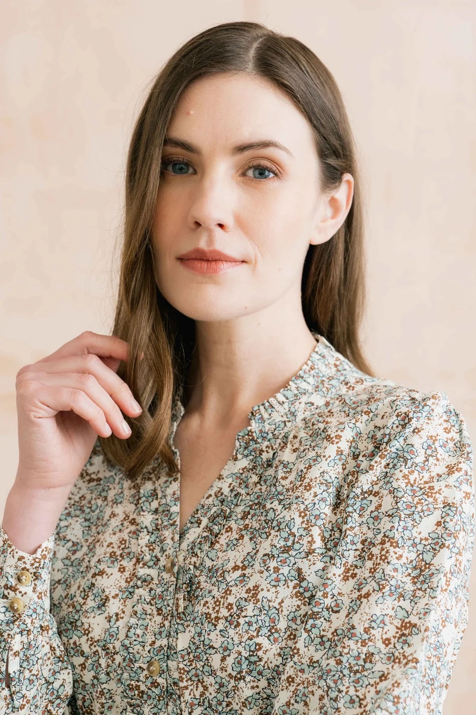 Frida Painters Posy Print Blouse - Powder Blue - Lily &amp; Me