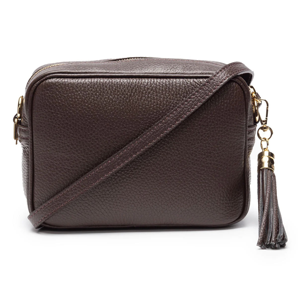 Elie Beaumont Designer Leather Crossbody Bag - Chocolate Brown (GOLD Fittings)