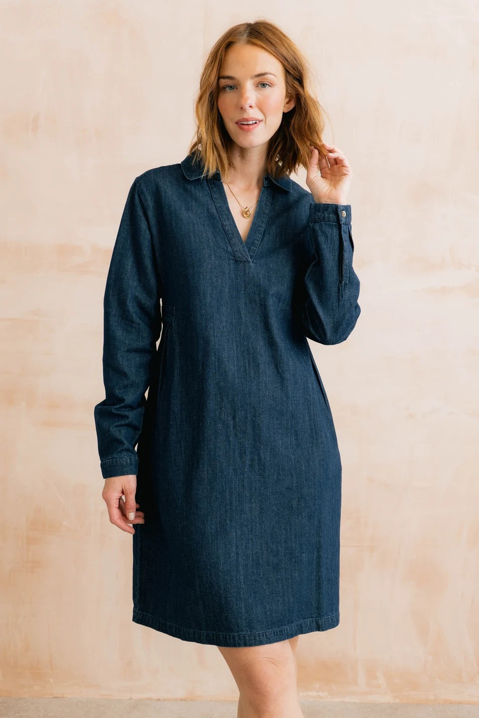 Emma Collared V-Neck Denim Dress  - Dark Wash - Lily &amp; Me