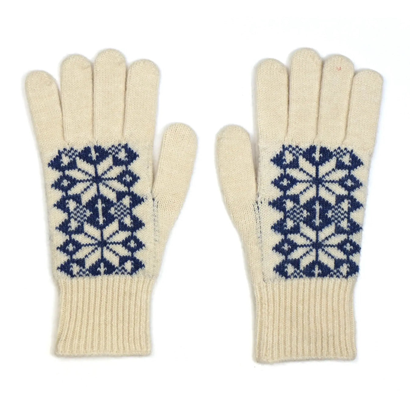POM Scandi Star Flower Wool Gloves - Blue/Cream