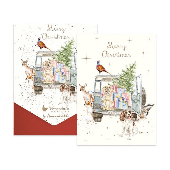 'Driving Come For Christmas' Dog & Animals Christmas Card Pack - Wrendale Designs