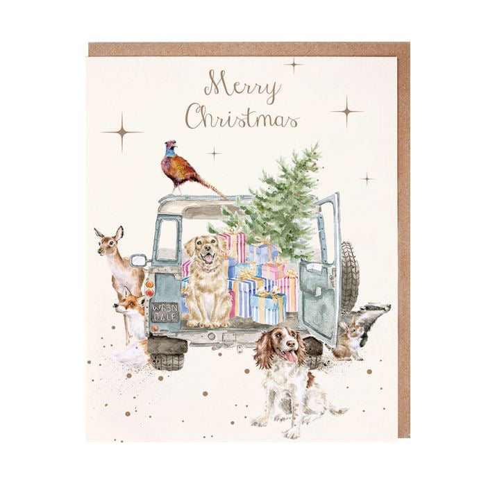 'Driving Come For Christmas' Dog & Animals Christmas Card Pack - Wrendale Designs