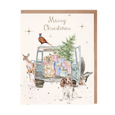 'Driving Come For Christmas' Dog & Animals Christmas Card Pack - Wrendale Designs