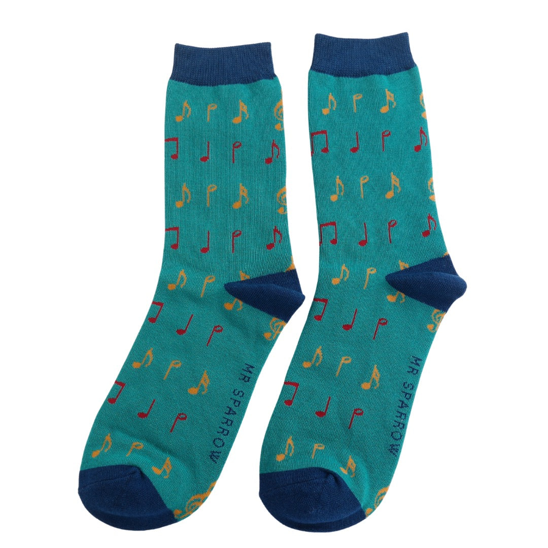 Mr Sparrow MENS Bamboo Ankle Socks - Music - Teal