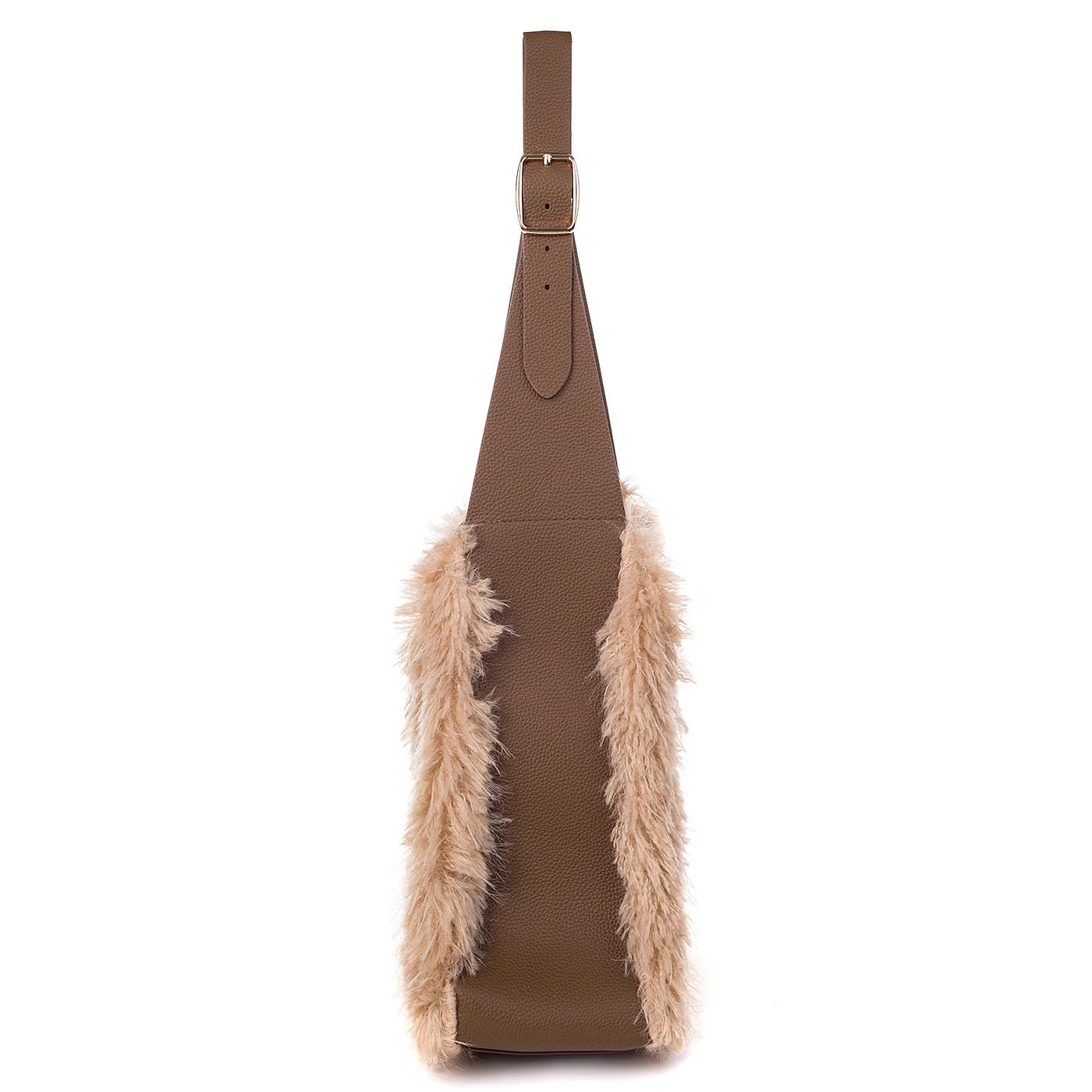Park Lane - Faux Fur &amp; Faux Leather - Large Slouch Shoulder Bag - Linen/Brown