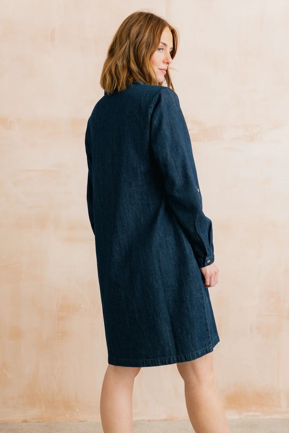 Emma Collared V-Neck Denim Dress  - Dark Wash - Lily &amp; Me