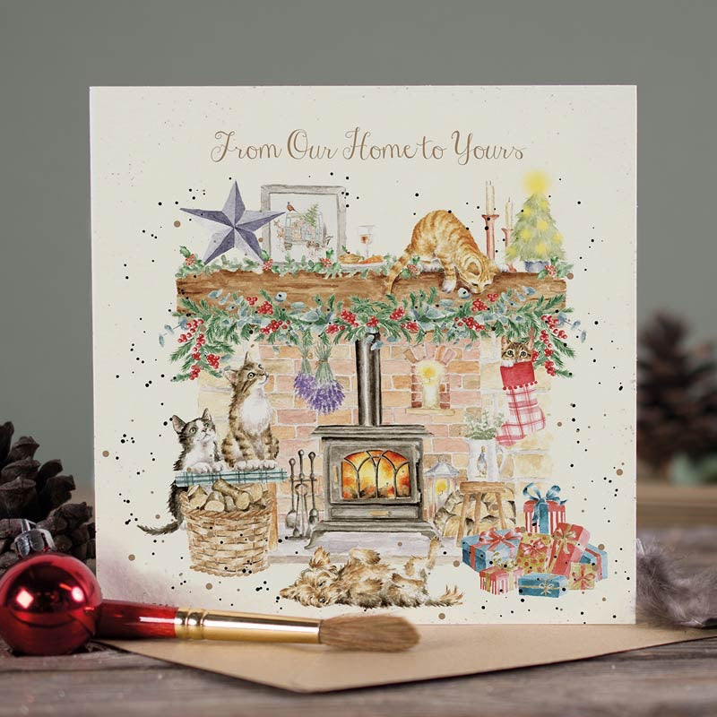 'By the Fireside' Festive Fireplace Christmas Card - Wrendale Designs