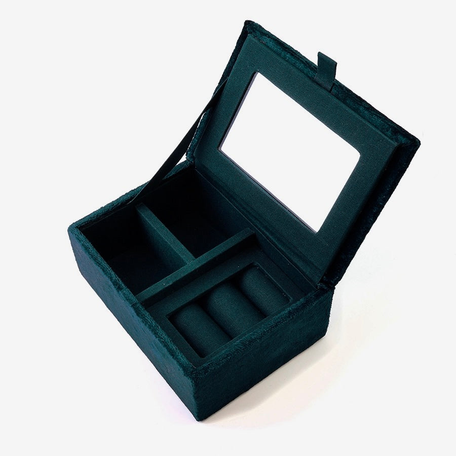 POM - Petrol Blue Velvet - Celestial Moon &amp; Stars - Embroidered Small Jewellery Box