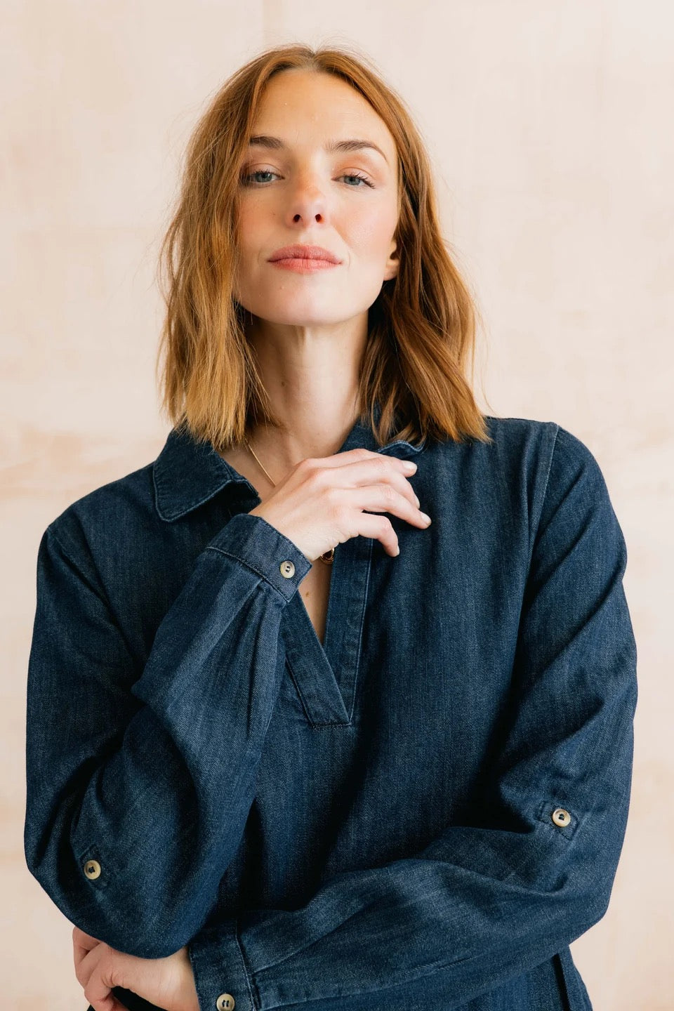 Emma Collared V-Neck Denim Dress  - Dark Wash - Lily &amp; Me
