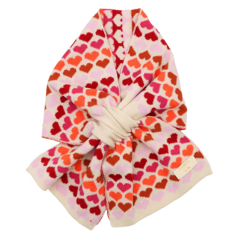 Zelly Hearts Print Pull Through Knitted Scarf - Green multi