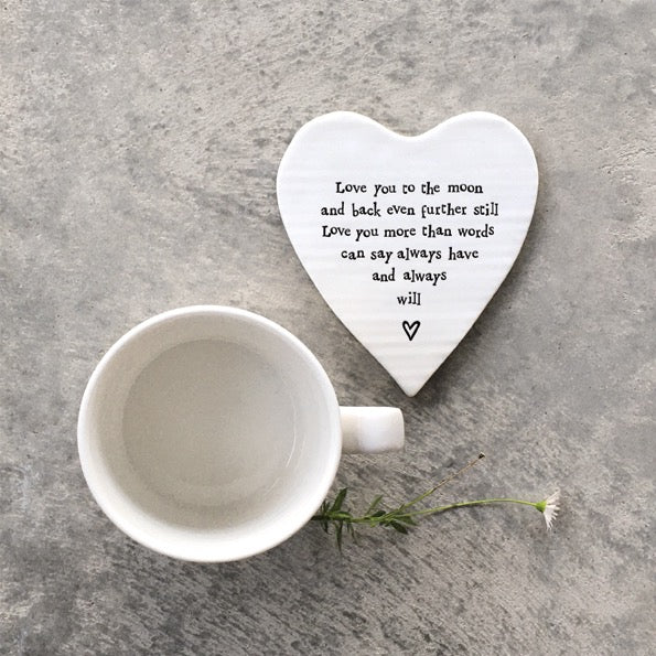 East of India Porcelain Heart Coaster - Love You to The Moon