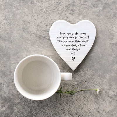 East of India Porcelain Heart Coaster - Love You to The Moon