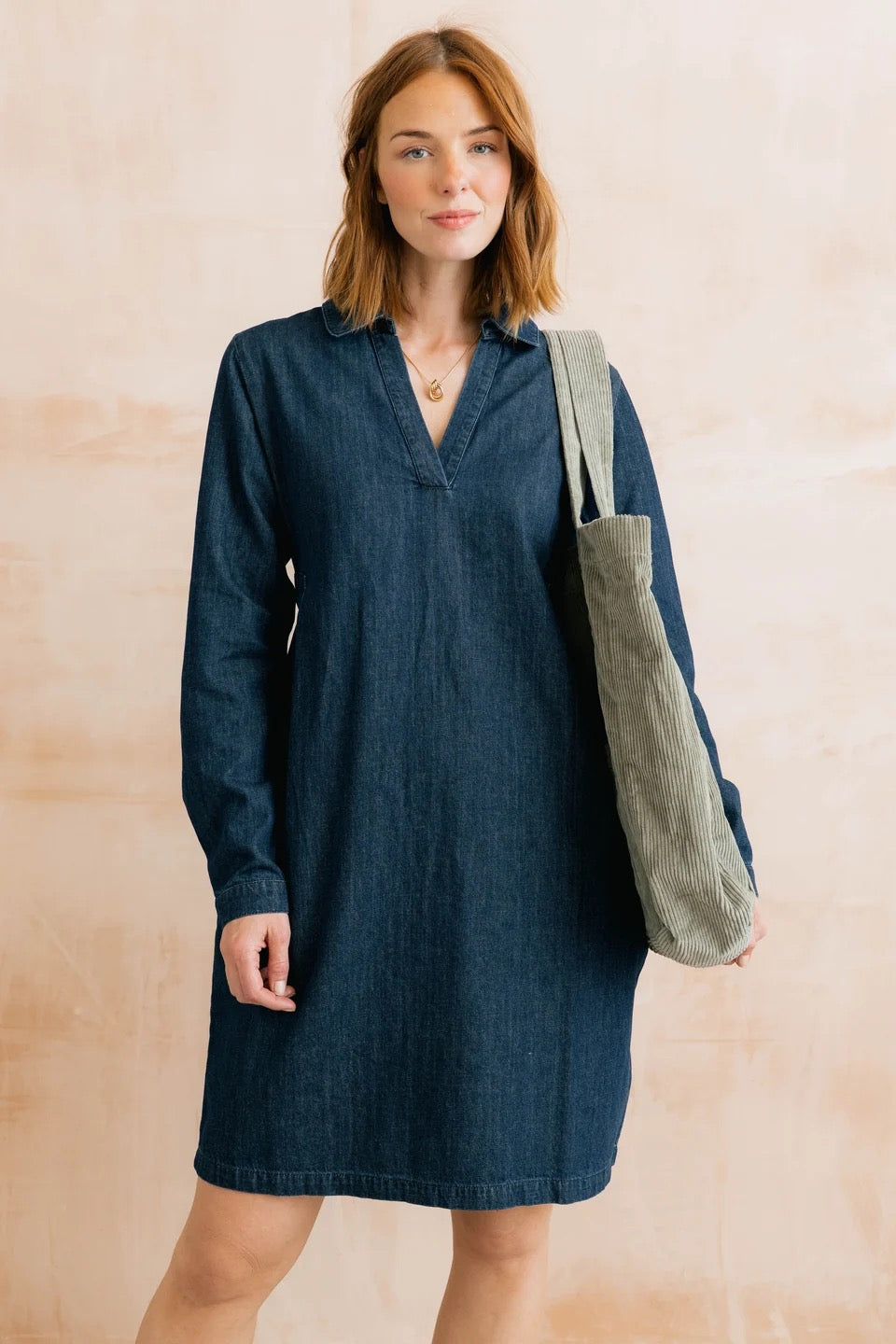 Emma Collared V-Neck Denim Dress  - Dark Wash - Lily &amp; Me