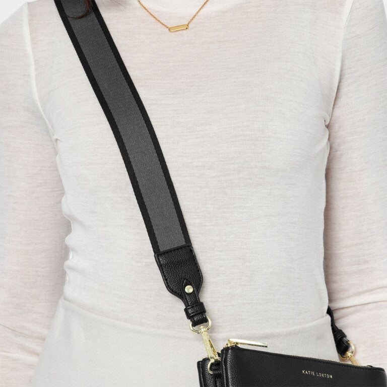 Katie Loxton Canvas Bag Strap - Stripe- Black/Grey