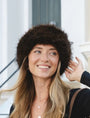Park Lane-  Faux Fur & Cable Knit Wool Hat - Cocoa