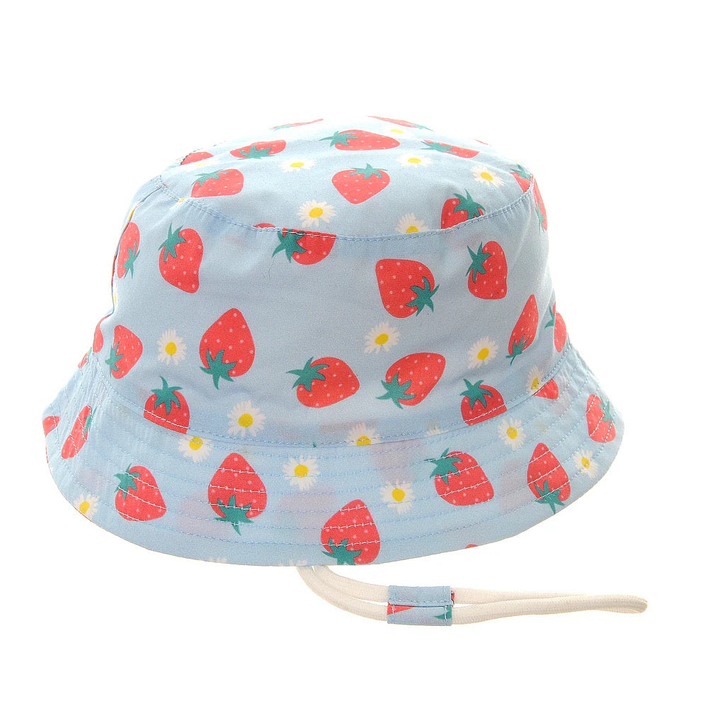 Ziggle Strawberries &amp; Daisies Print Children's Sun Hat - Blue/Red/White