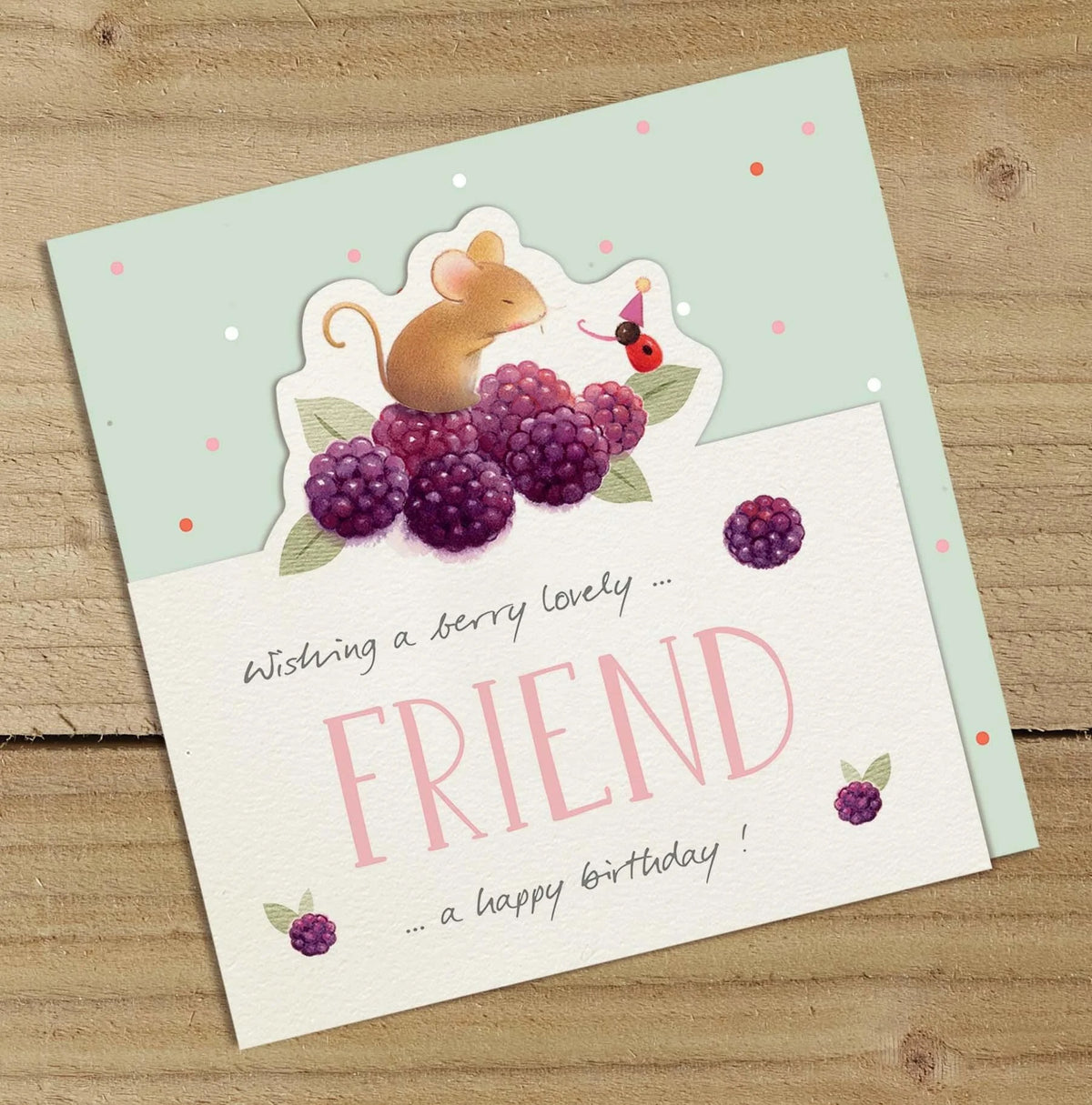 Ginger Betty - Berry Lovely Friend (mouse) - Scalloped Edge - Birthday Card