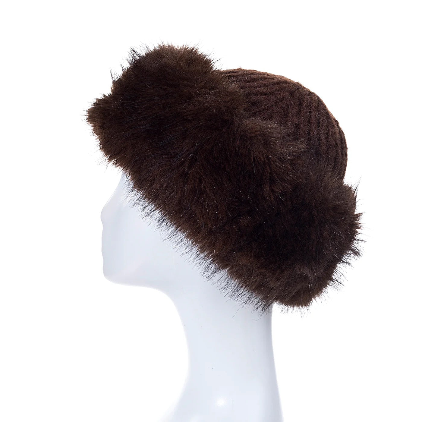 Park Lane-  Faux Fur &amp; Cable Knit Wool Hat - Cocoa