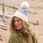 POM Scandi Star Flower Knitted Bobble Hat - Blue/Cream