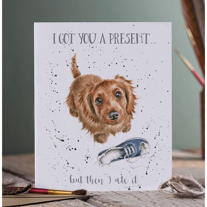 I Got You A Present Cute Puppy - Birthday Card - Wrendale Designs