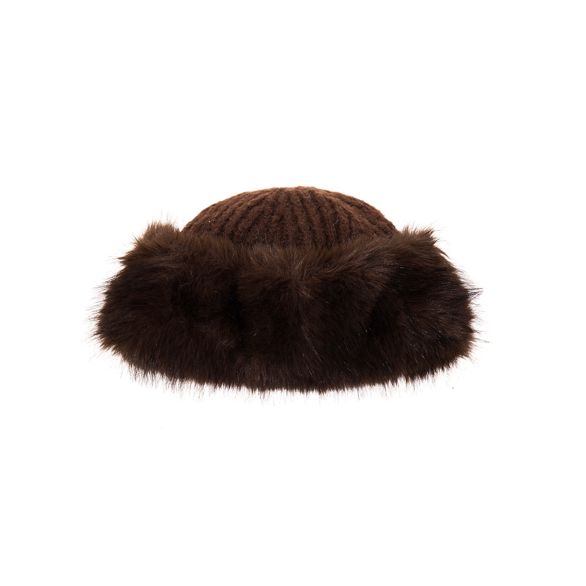 Park Lane-  Faux Fur &amp; Cable Knit Wool Hat - Cocoa