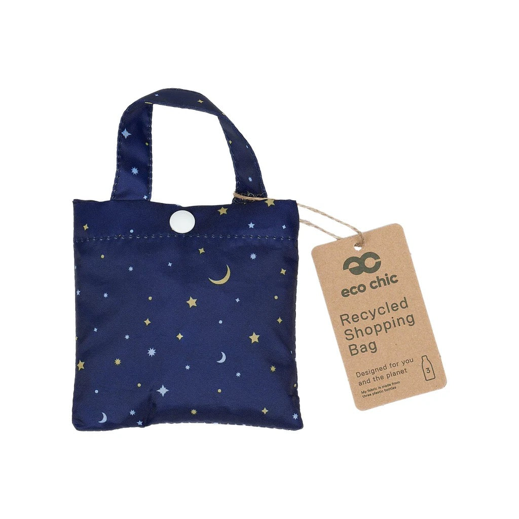 Eco Chic Foldable Recycled Shopping Bag - Mini Star & Moon - Navy Blue