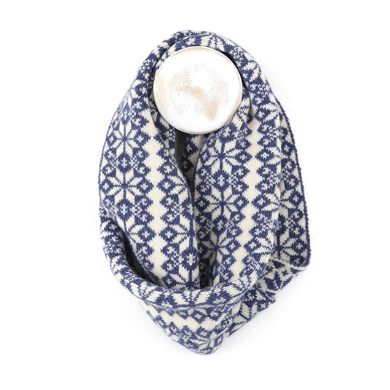 POM - Scandi Star Flower Pattern Snood Scarf - Blue/Cream Mix
