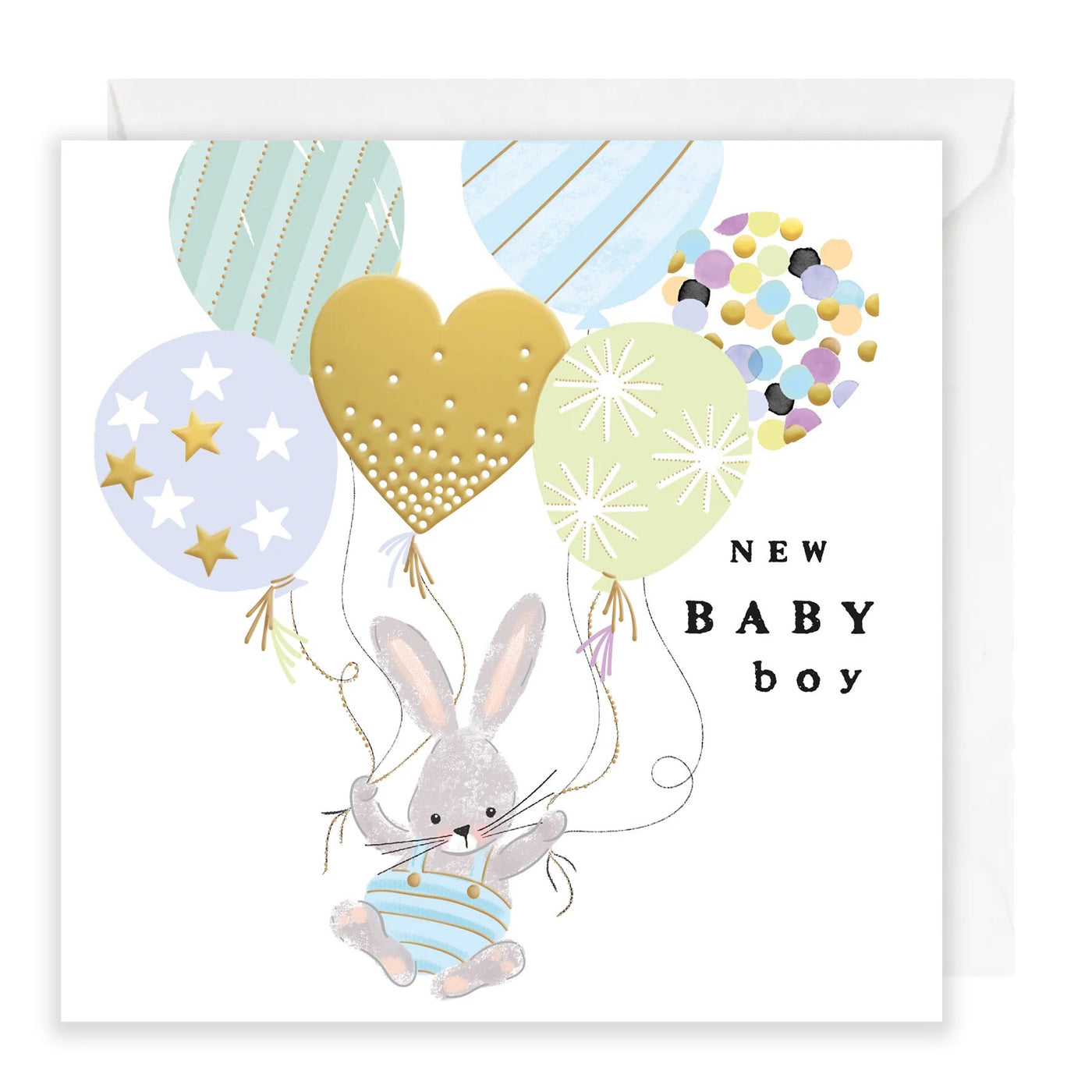 Rosanna Rossi New Baby Boy Bunny & Balloons Birth Card