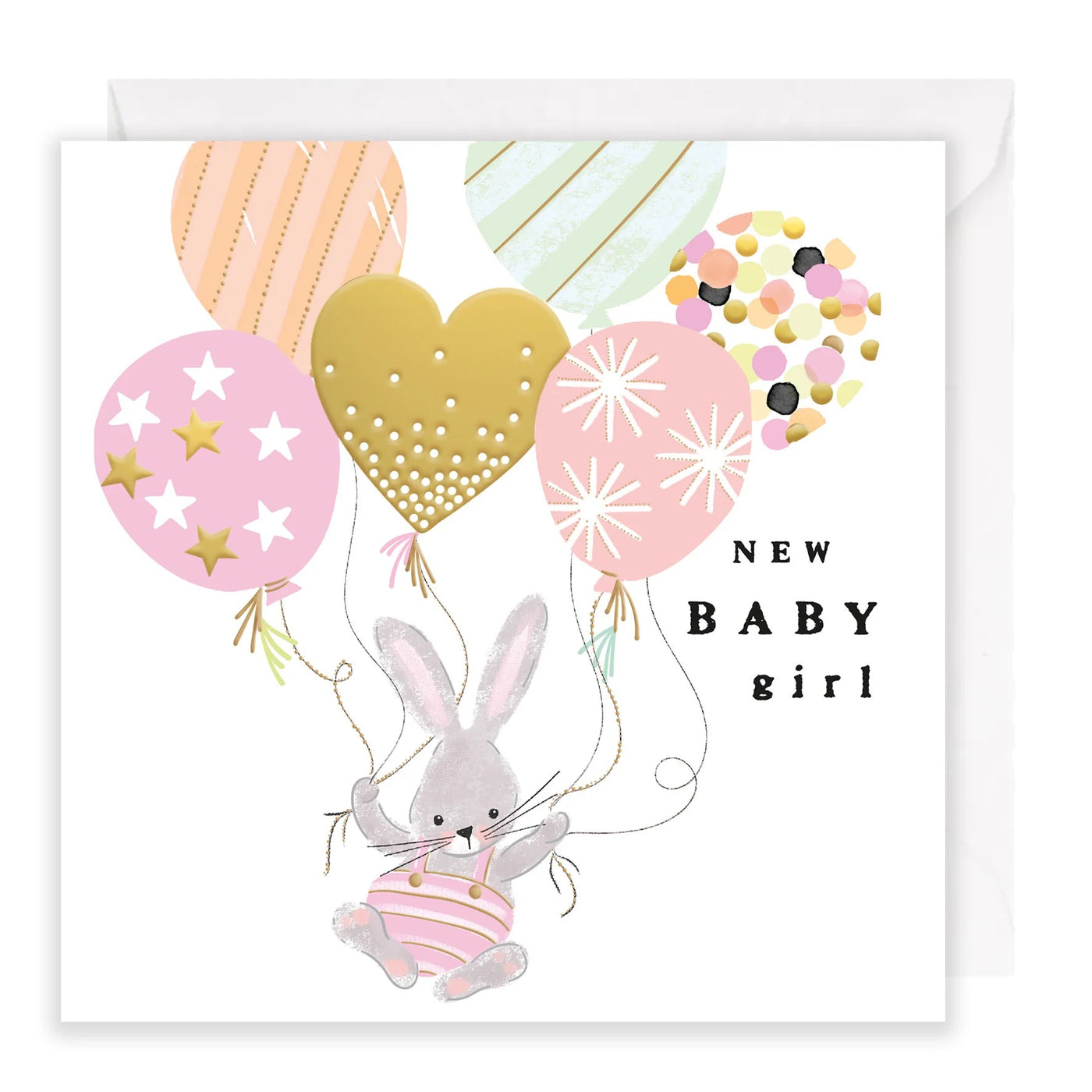 Rosanna Rossi New Baby Girl Bunny & Balloons Birth Card