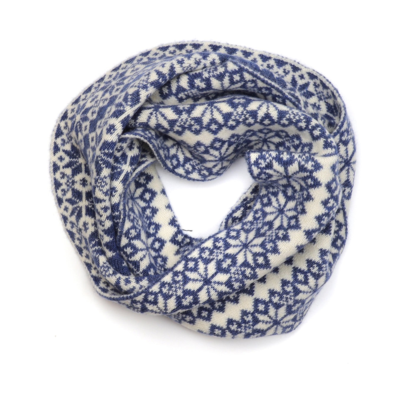 POM - Scandi Star Flower Pattern Snood Scarf - Blue/Cream Mix