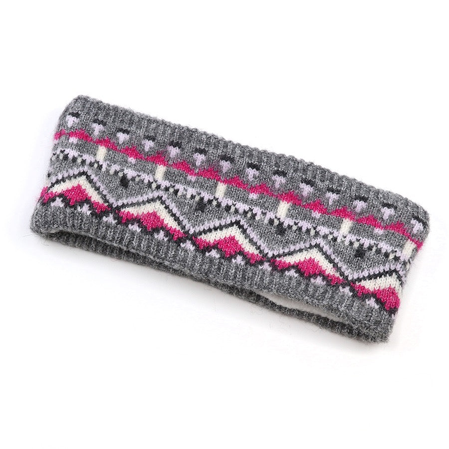POM Fairisle Border Cosy Headband - Grey Mix