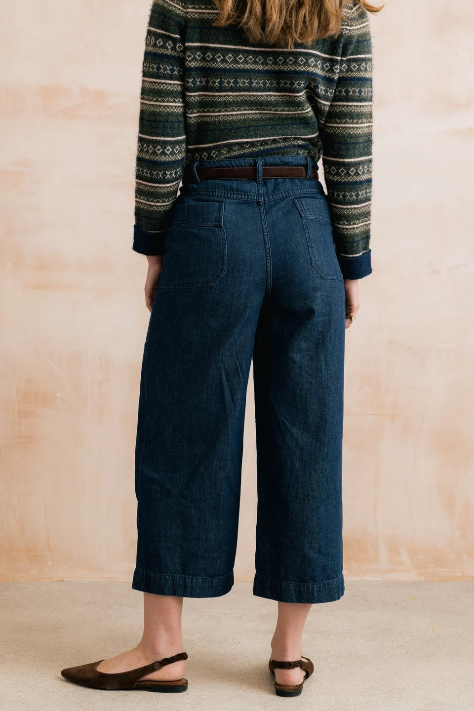 Amelia Cropped Wide Leg Lightweight Linen Denim Trousers  - Dark Denim - Lily &amp; Me