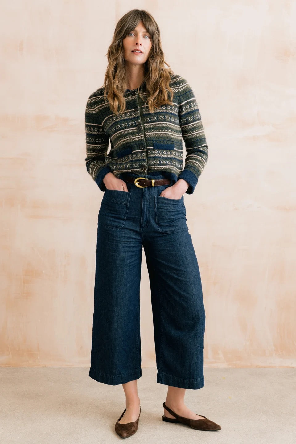 Amelia Cropped Wide Leg Lightweight Linen Denim Trousers  - Dark Denim - Lily &amp; Me