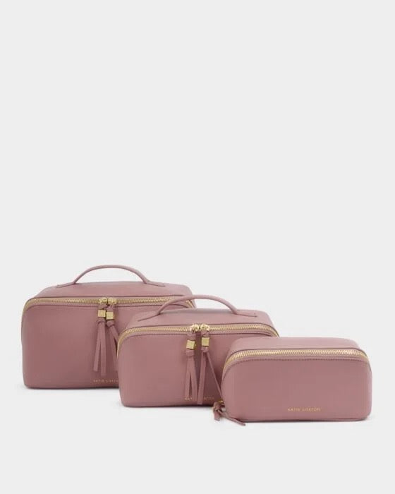 Katie Loxton MEDIUM Soho Make Up Bag/Wash Bag Tassel Train Case - Deep Rose Pink