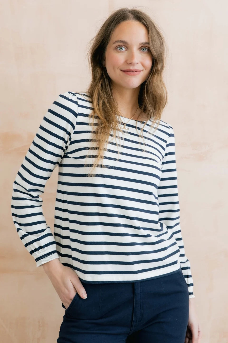 Caroline Long Sleeve Striped Jersey Top - Navy/Ecru - Lily &amp; Me
