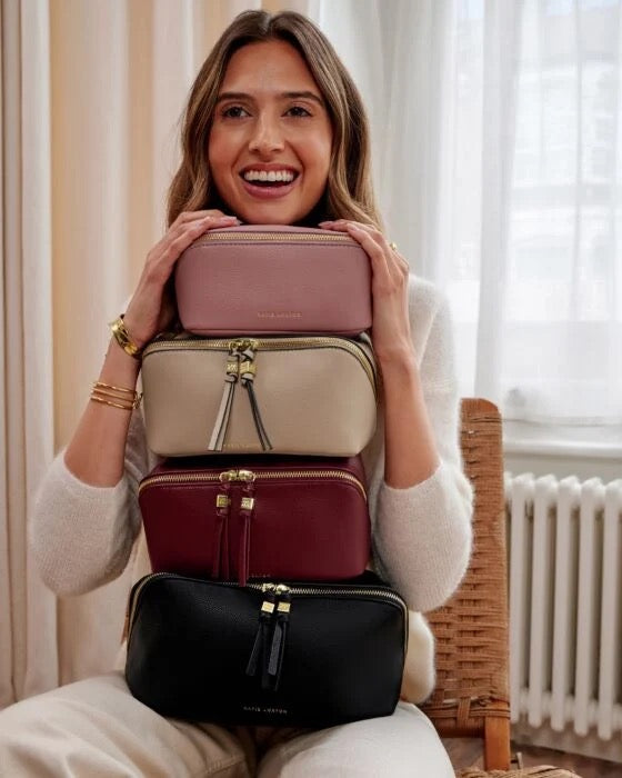 Katie Loxton SMALL Fold Out Make Up Bag with Mirror - Deep Rose