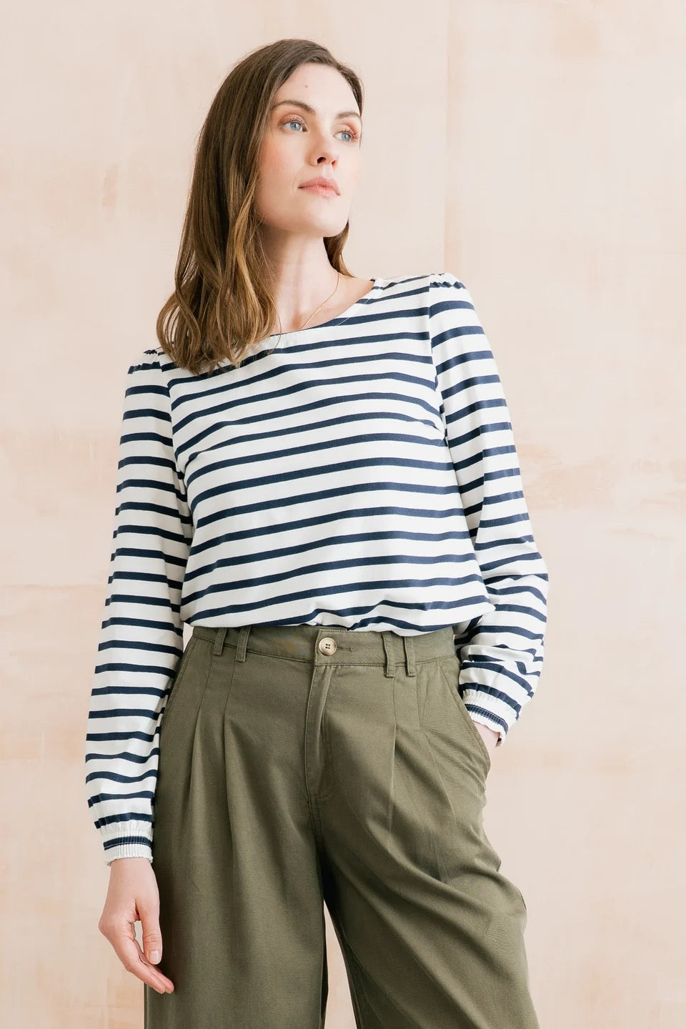 Caroline Long Sleeve Striped Jersey Top - Navy/Ecru - Lily &amp; Me
