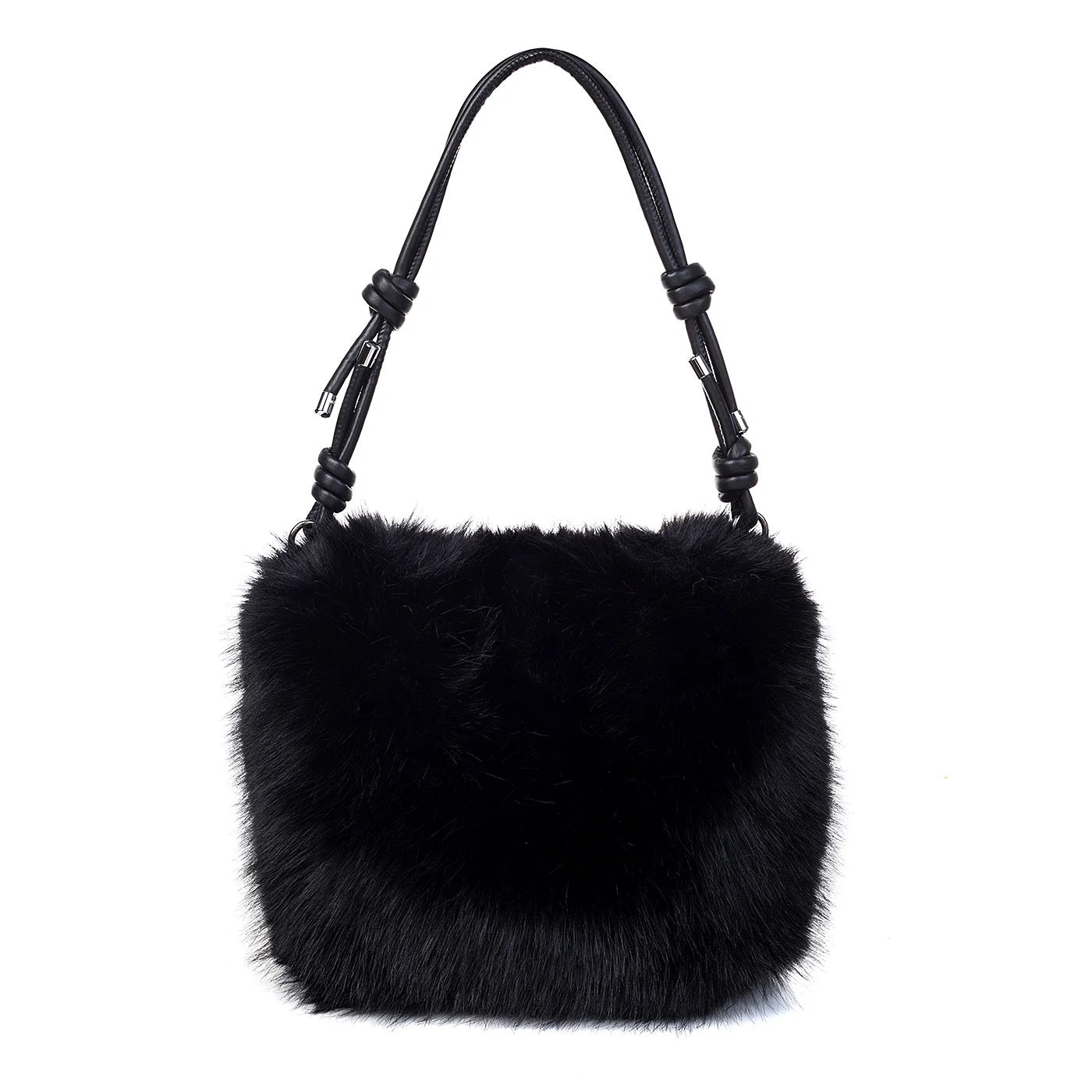 Park Lane - Faux Fur Knotted Strap Shoulder Bag - Ebony Black