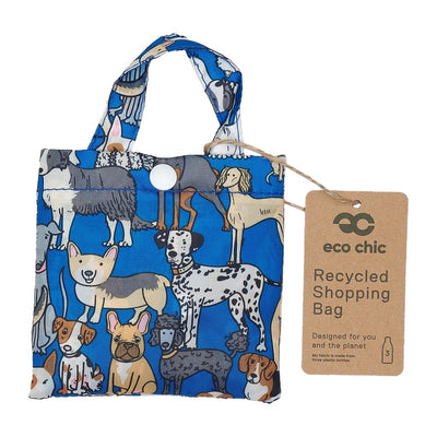 Eco Chic Foldable Recycled Shopping Bag - Dogs - Blue