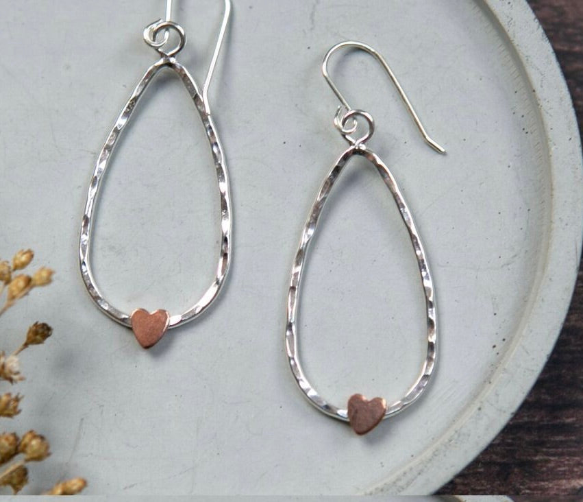 Sterling Silver Teardrop Shape Earrings - Copper Hearts - The Old Farmhouse Jewellery (Copy)