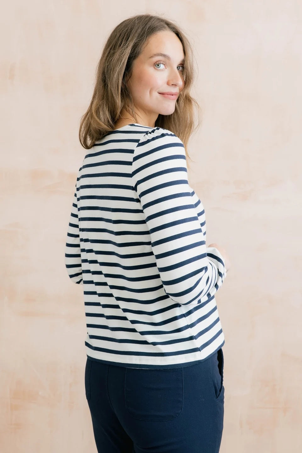 Caroline Long Sleeve Striped Jersey Top - Navy/Ecru - Lily &amp; Me