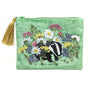 POM Green Velvet Badger & Floral Embroidered Small Zip Pouch with Tassel