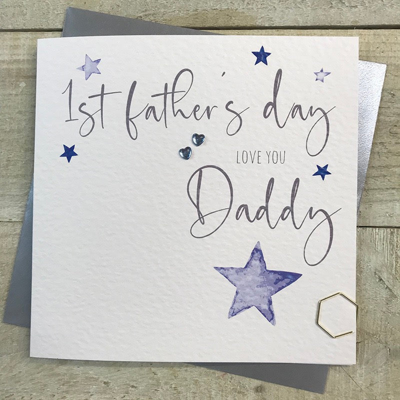 1st Fathers Day Daddy Card - White Cotton Cards